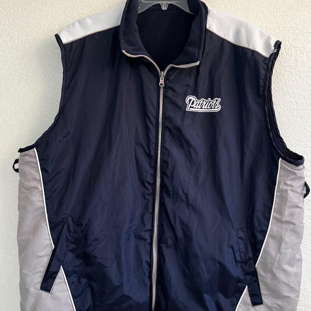 NFL‎ New England Patriots Reversible Vest Navy Blue Fleece Windbreaker XL READ